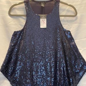 Rue 21 navy blue sequin tank top with flare hem, Small, NWT